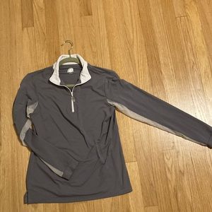 gray and white long-sleeve EIS sunshirt